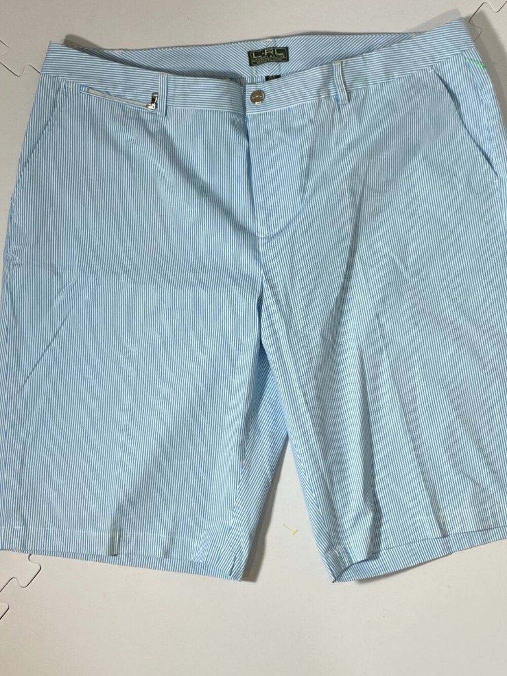 RALPH LAUREN LRL Active Blue White Pinstripe Golf Bermuda Short 18W Stretch NWOT